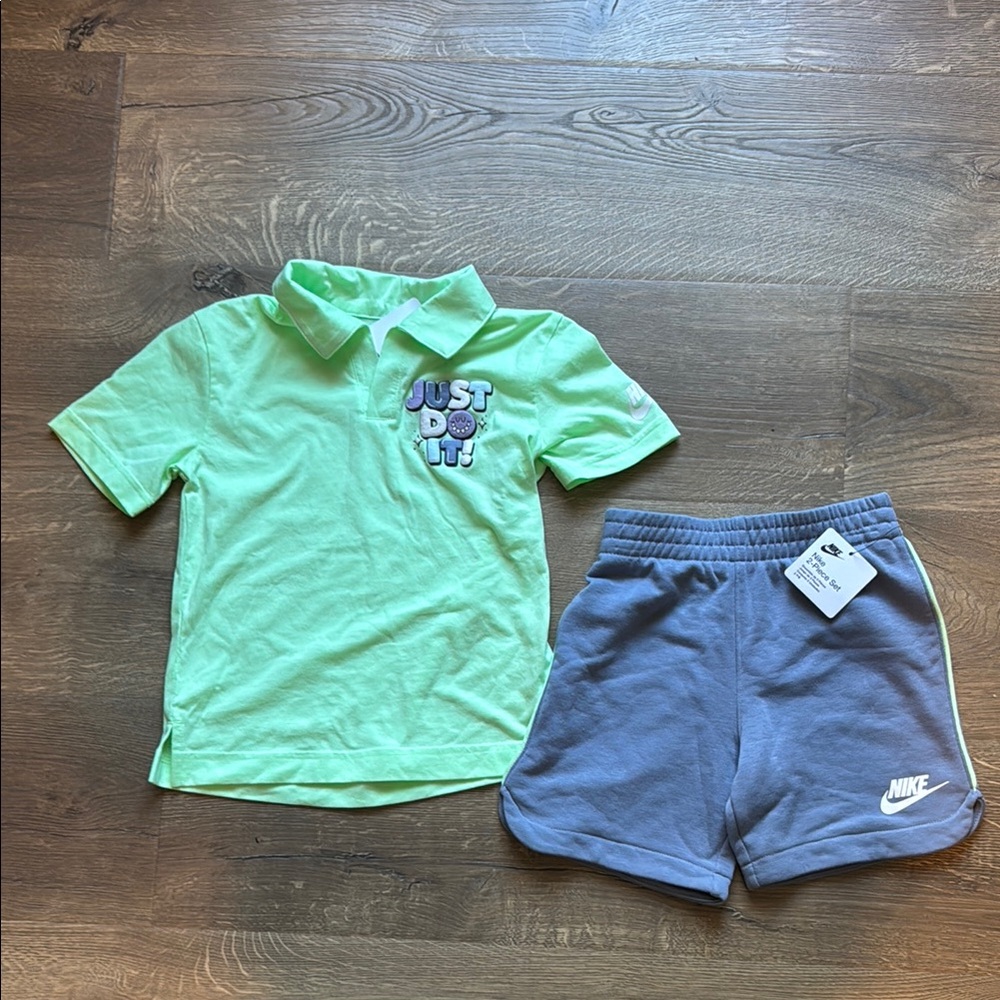 Nike Blue and Green Polo Set with Shorts
